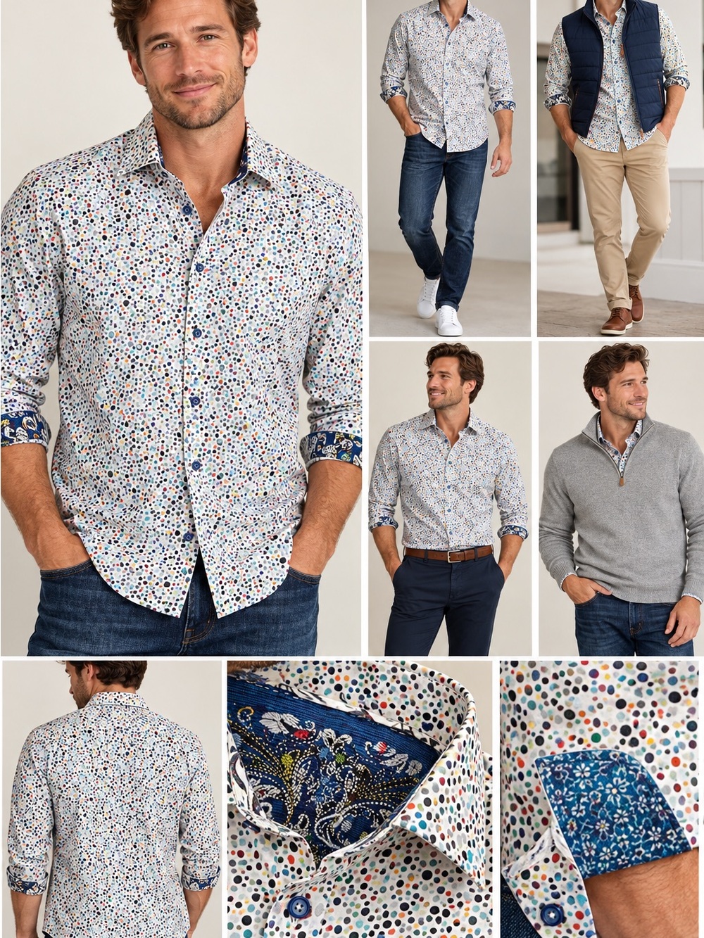 Robert Graham Men’s Button Down Multicolor Dot Print Contrasting Cuff